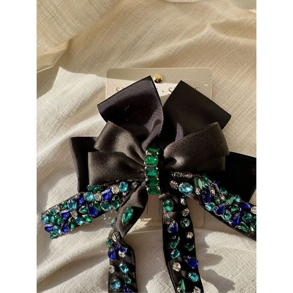 Bejeweled black French clip hair bow main image 4